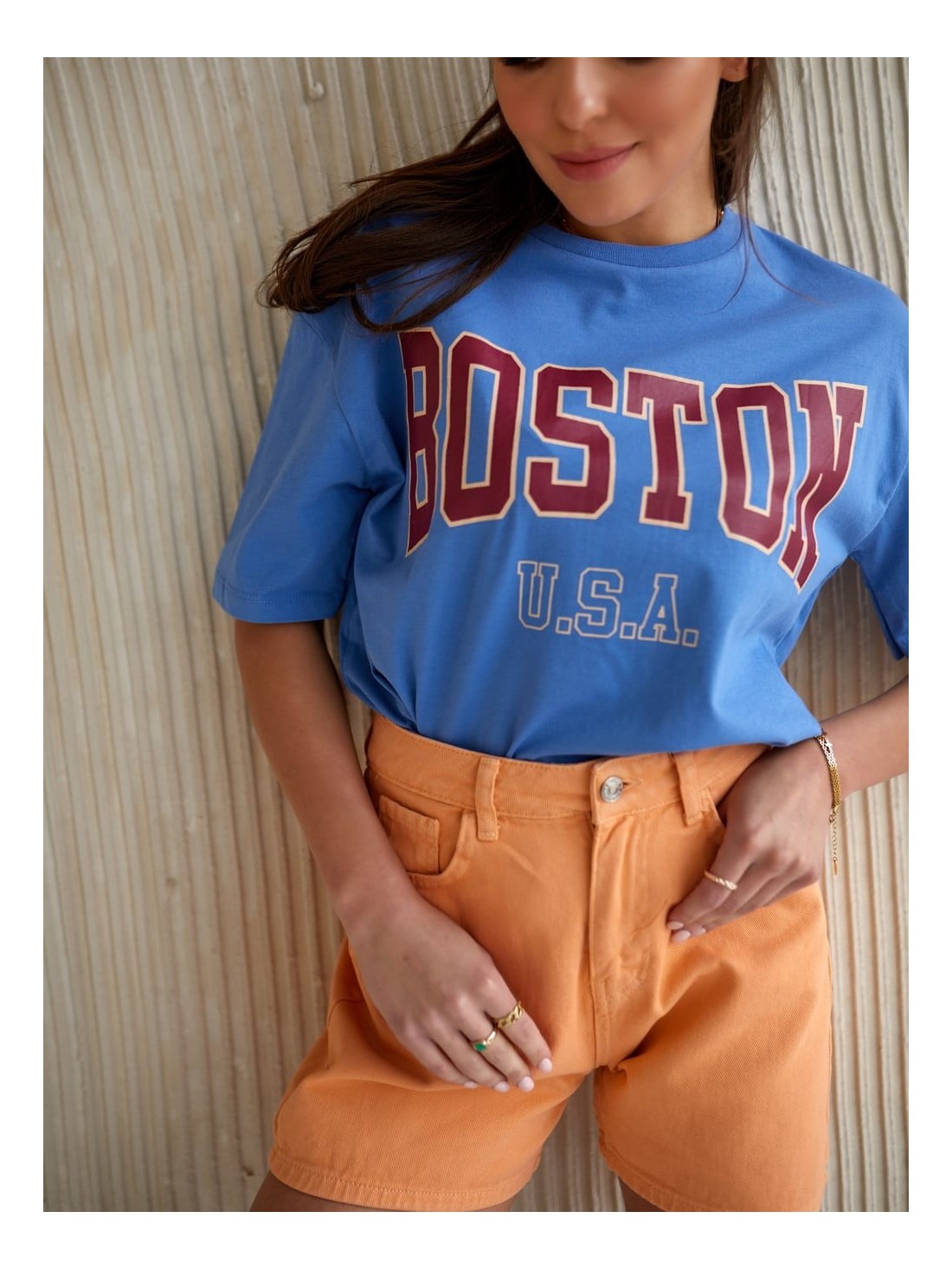 High-waisted denim shorts orange 50325 - Online store - Boutique